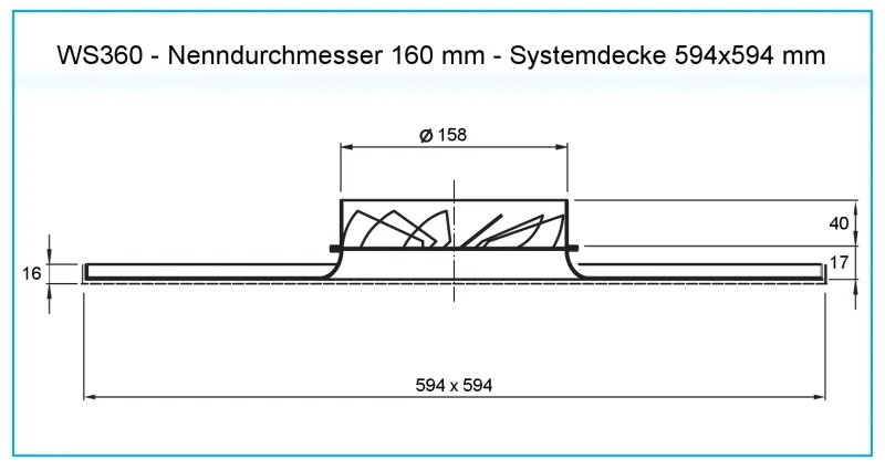 Dralldurchlass WS360 Ø160 mm Systemplatte 594x594 mm aus Stahl, RAL 9010 (reinweiß) lackiert – Bild 2