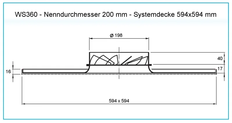 Dralldurchlass WS360 Ø200 mm Systemplatte 594x594 mm aus Stahl, RAL 9010 (reinweiß) lackiert – Bild 2