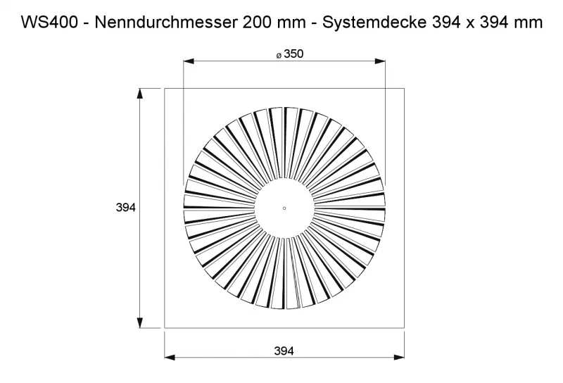 Dralldurchlass WS400 Ø200 mm Systemplatte 394x394 mm aus Stahl, RAL 9010 (reinweiß) lackiert – Bild 2