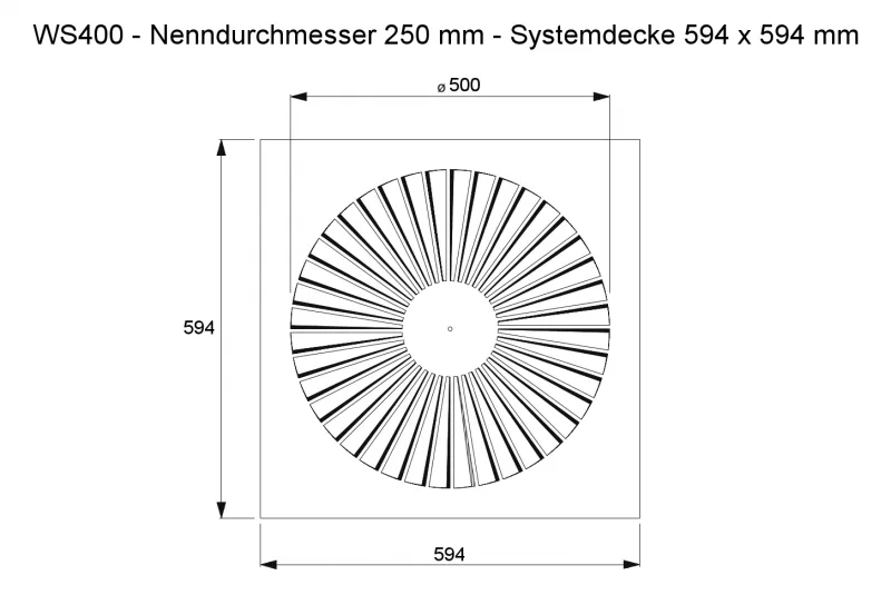 Dralldurchlass WS400 Ø250 mm Systemplatte 594x594 mm aus Stahl, RAL 9010 (reinweiß) lackiert – Bild 2
