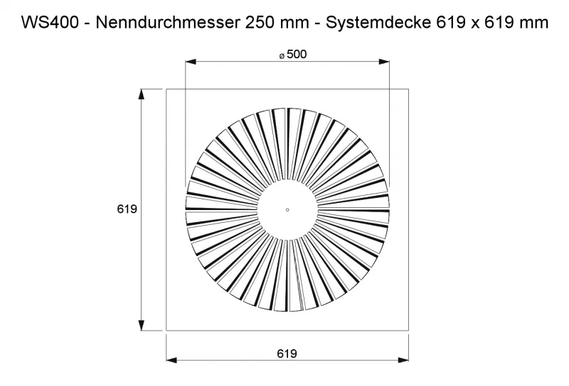 Dralldurchlass WS400 Ø250 mm Systemplatte 619x619 mm aus Stahl, RAL 9010 (reinweiß) lackiert – Bild 2