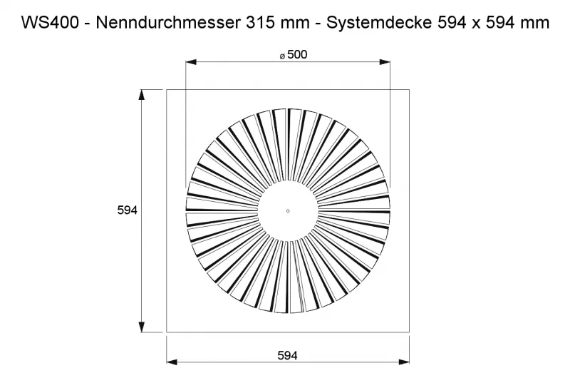 Dralldurchlass WS400 Ø315 mm Systemplatte 594x594 mm aus Stahl, RAL 9010 (reinweiß) lackiert – Bild 2