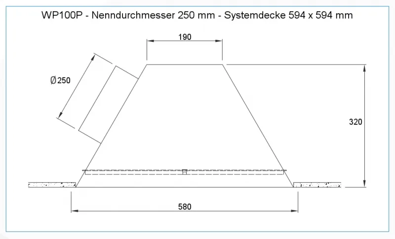Dralldurchlass WS400 Ø315 mm Systemplatte 594x594 mm aus Stahl, RAL 9010 (reinweiß) lackiert – Bild 5
