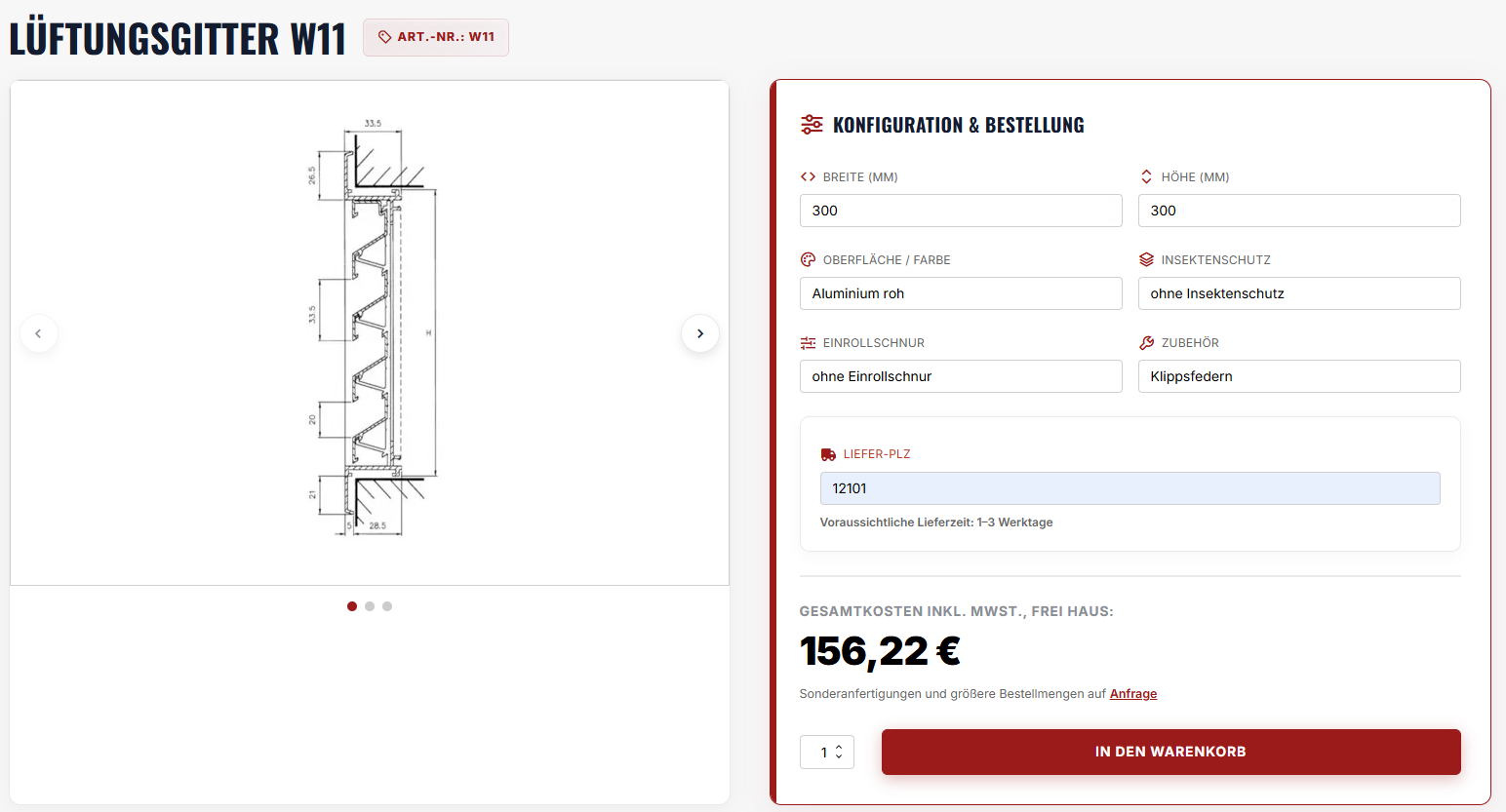 rotec Konfigurator – Lüftungsgitter online zusammenstellen